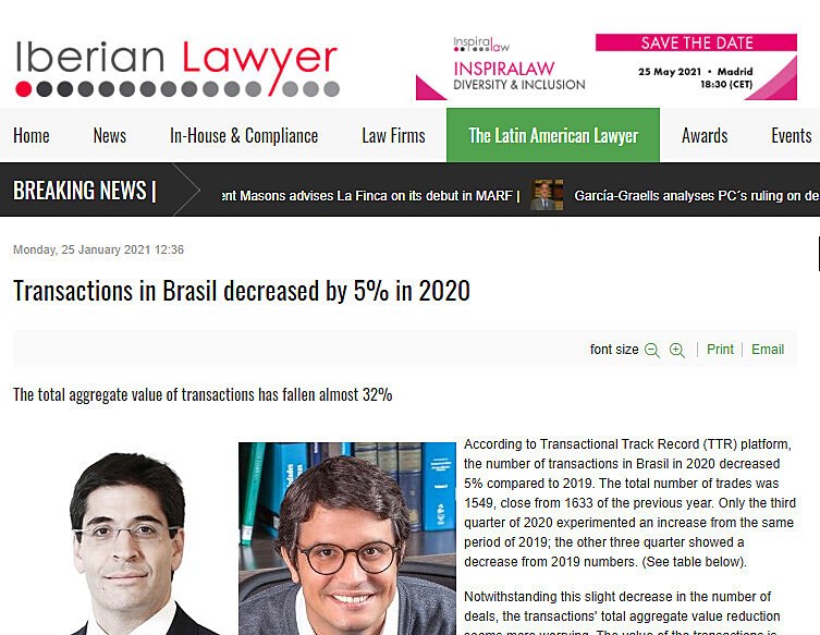 Transactions in Brasil decreased by 5% in 2020